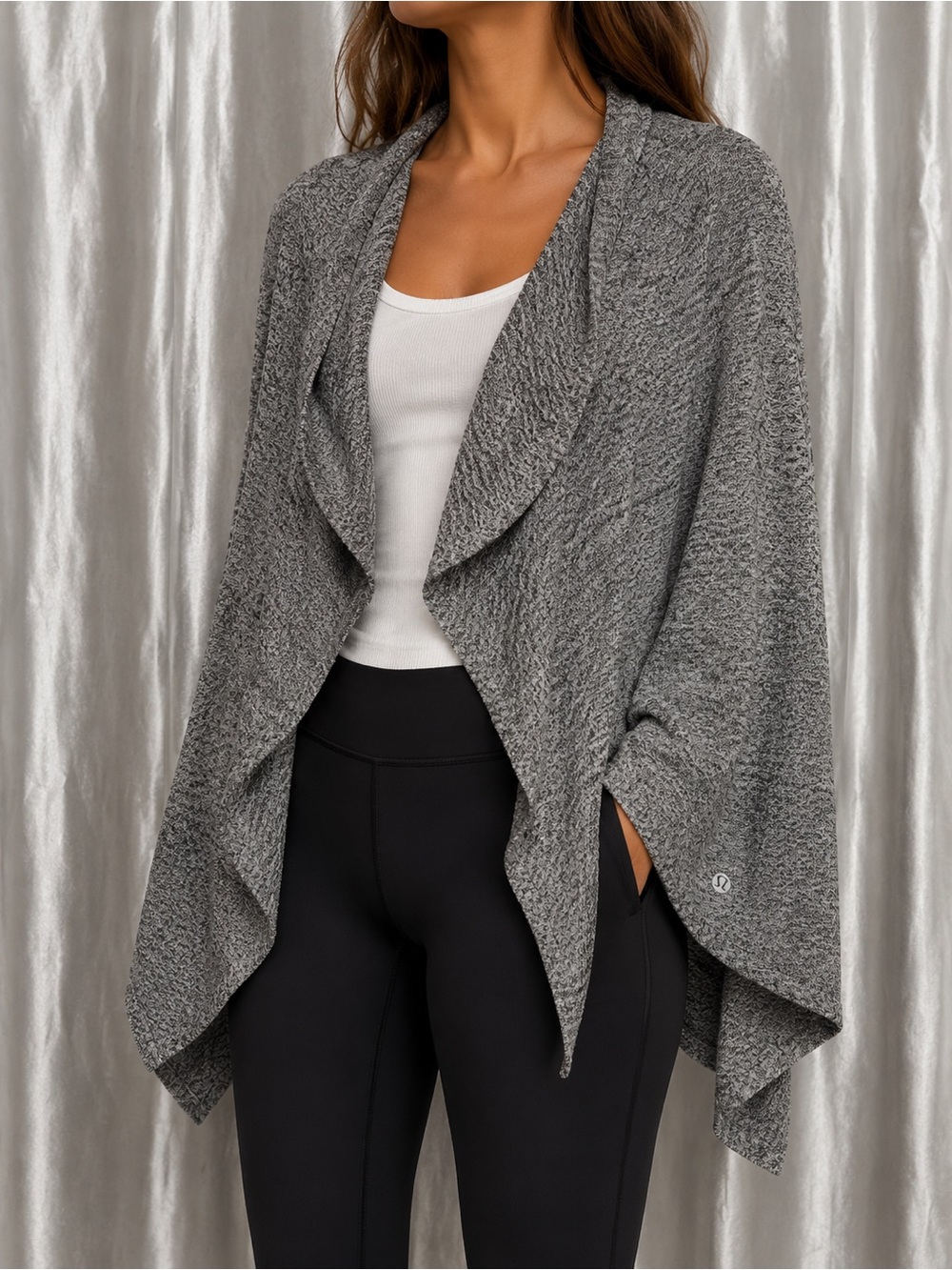 Lululemon Merino Wool Wrap Cardigan Womens OS Gray Open Front Poncho Sweater